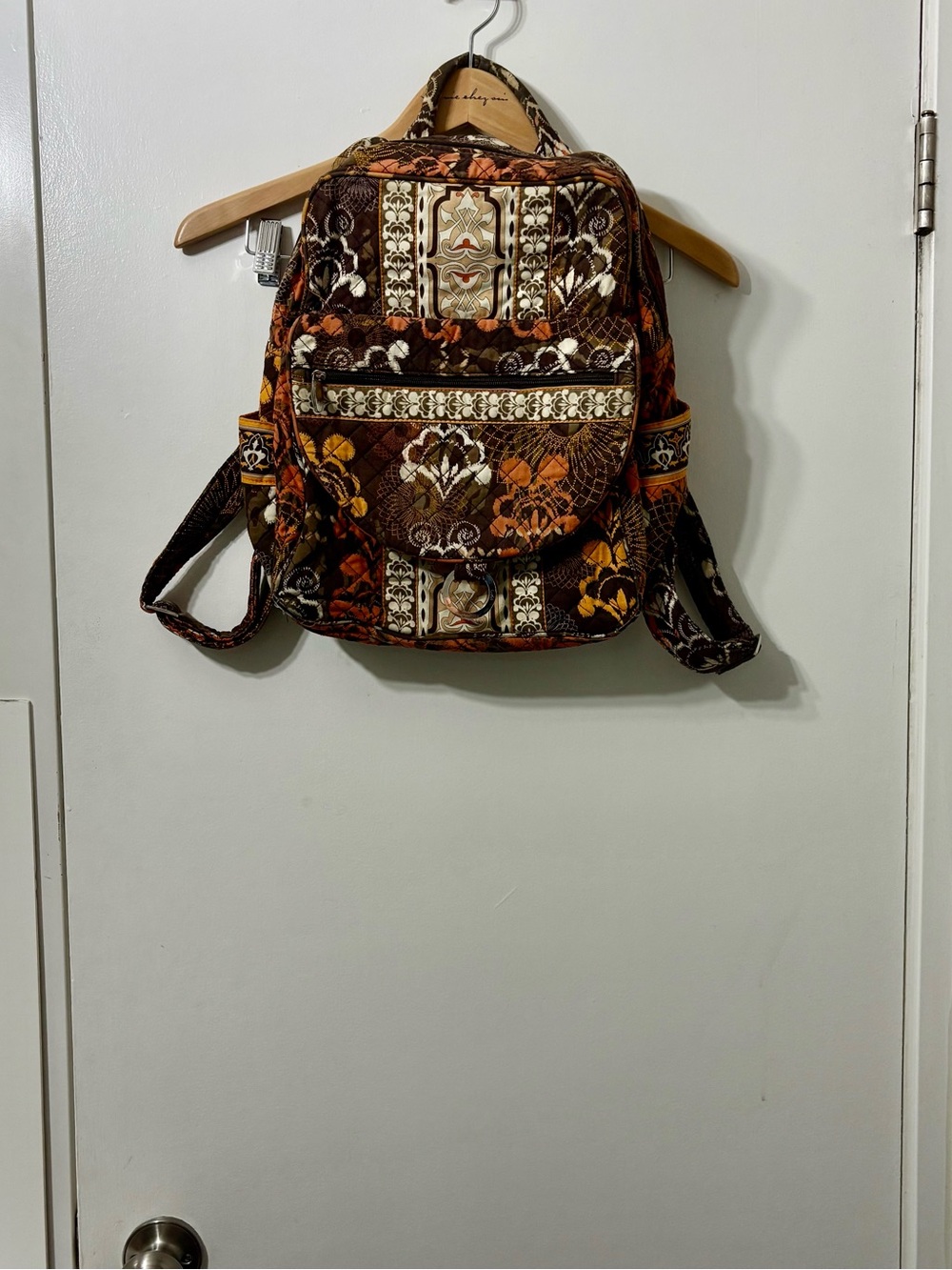 Marie Osmond Quilted Floral Backpack in Brown & Orange